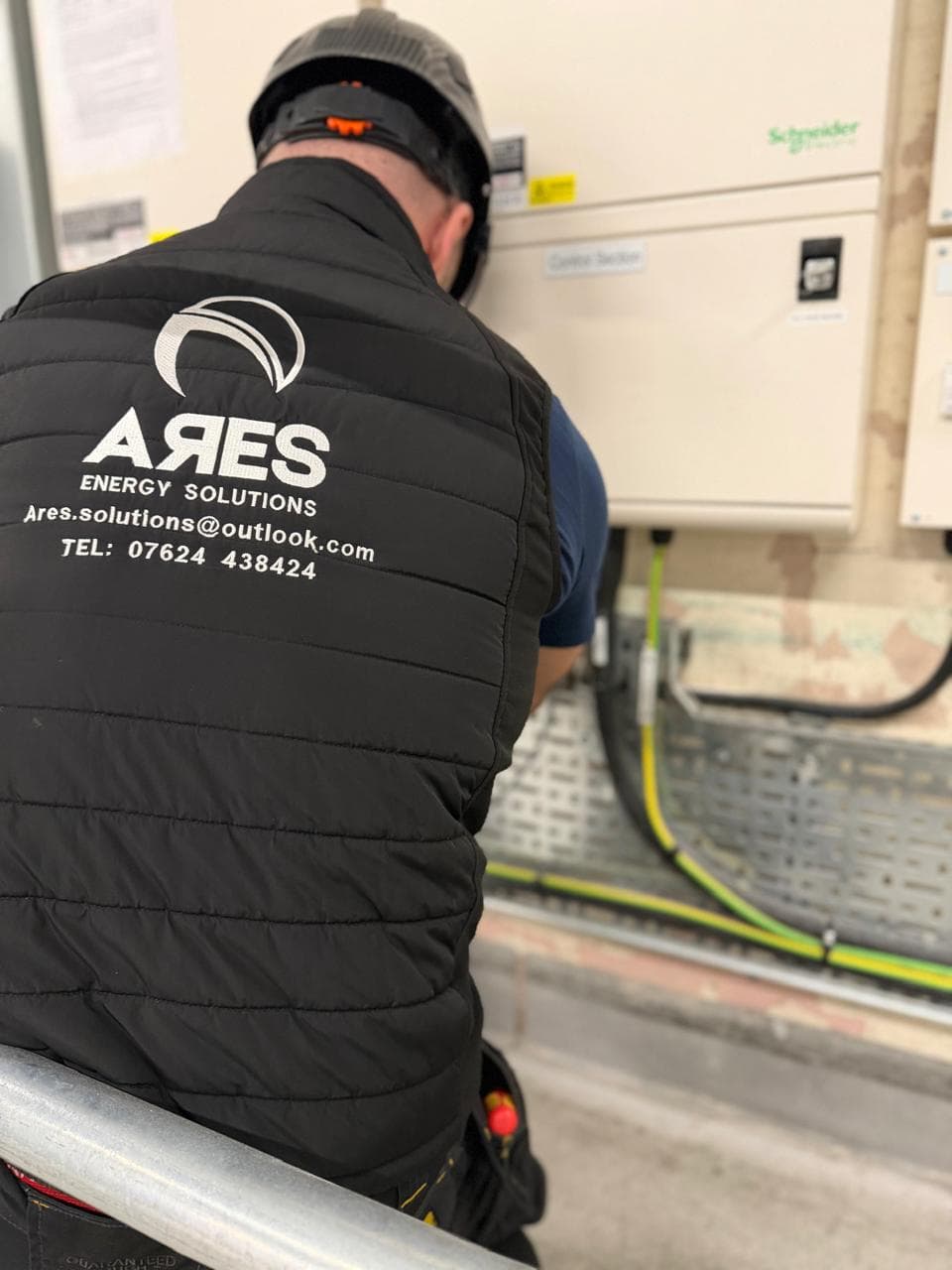 Ares branding on site during an electrical installation