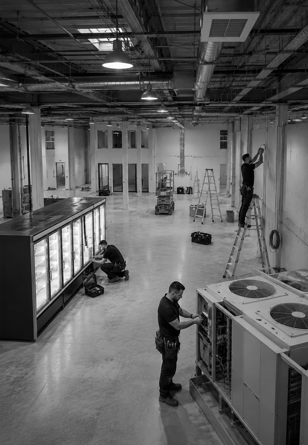 The Ares team carrying out electrical, air conditioning and refrigeration work on a commercial fit-out